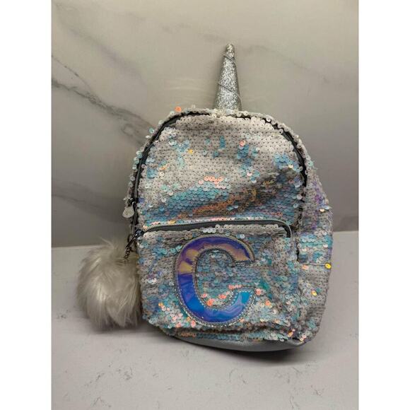Justice “C” Monogram Sequin Mini Unicorn Backpack - Picture 1 of 2
